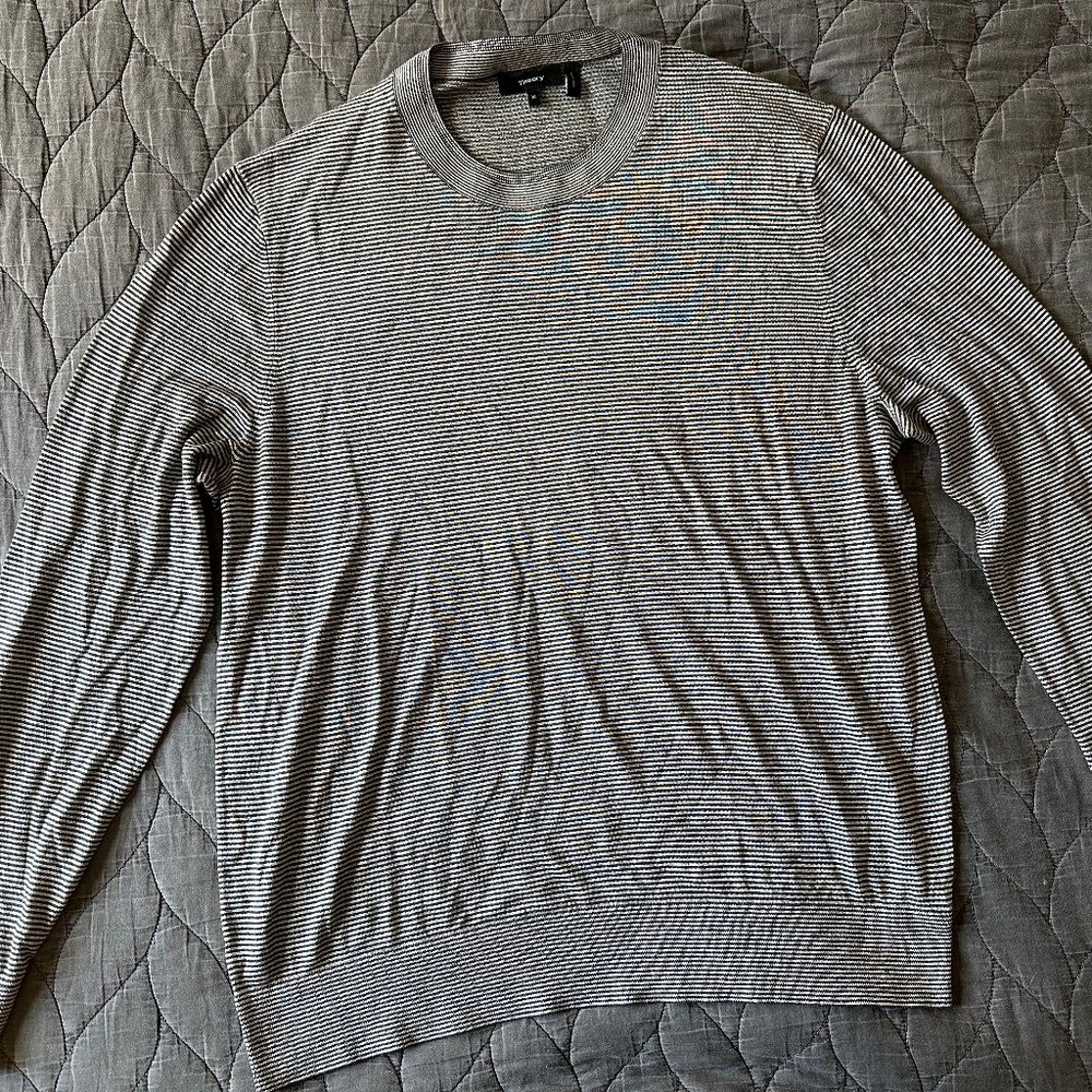 Theory Villings Admiral  Silk Cashmere Striped Crewneck Sweater